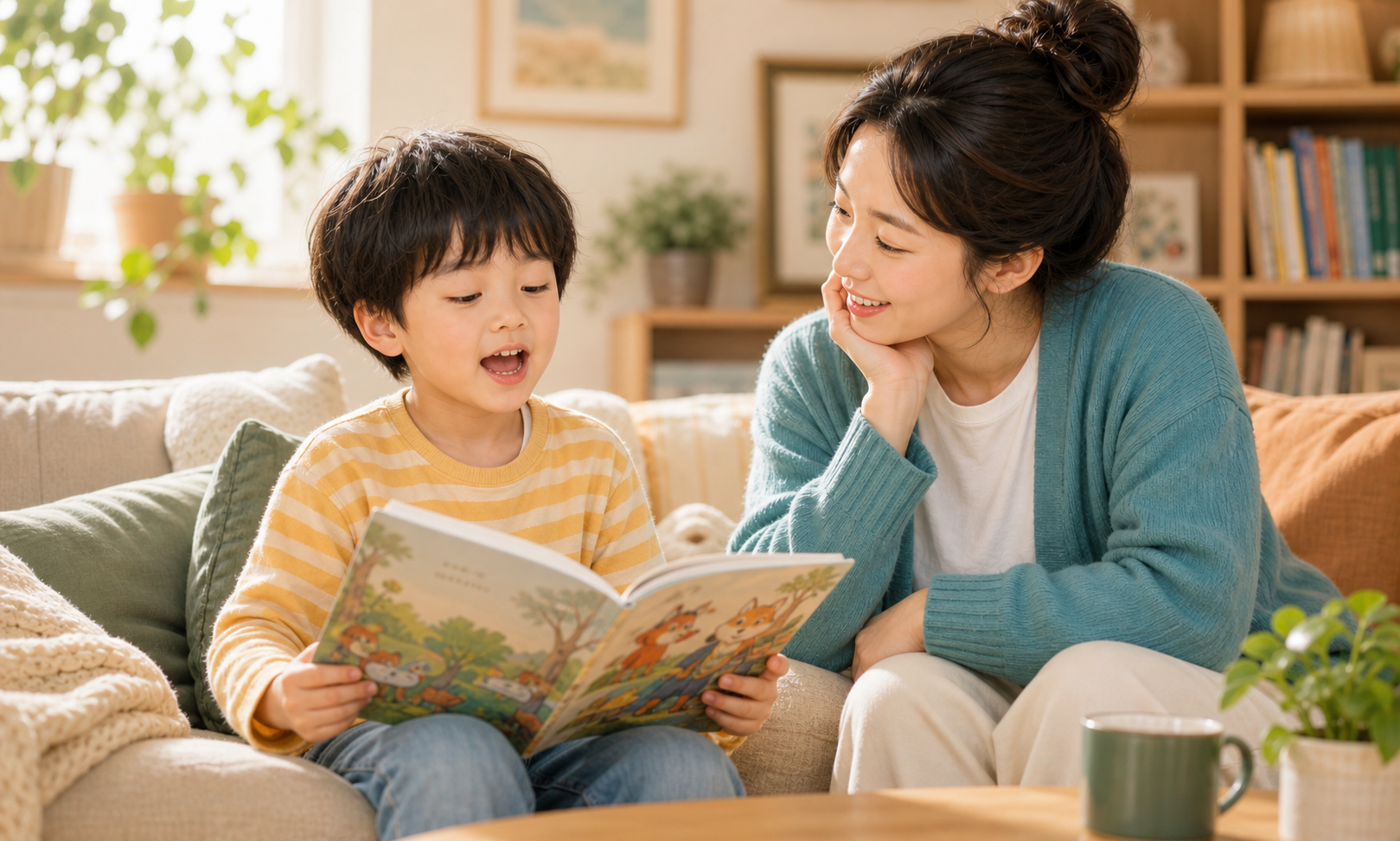 孩子自信地大声朗读